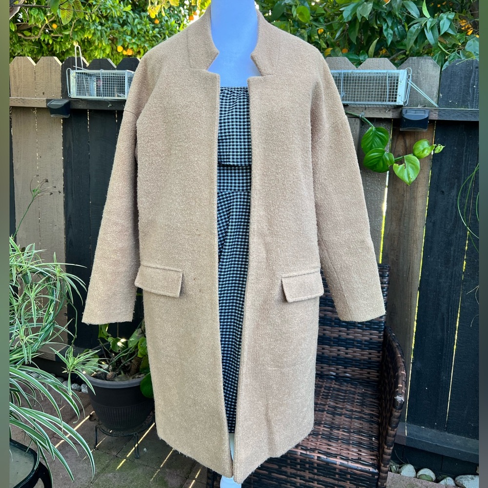 Tan wool-blend coat with front-flap pockets